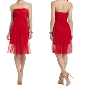 BCBGMaxAzria Dress Vienna Formal Convertible Fit Flare Mini Sequin Netted Red 0